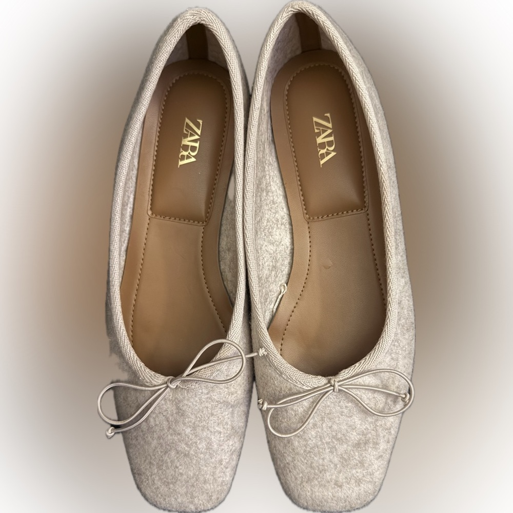 Zara Women's Cream Felt Ballet Flats | Sz 39 - Picture 3 of 6
